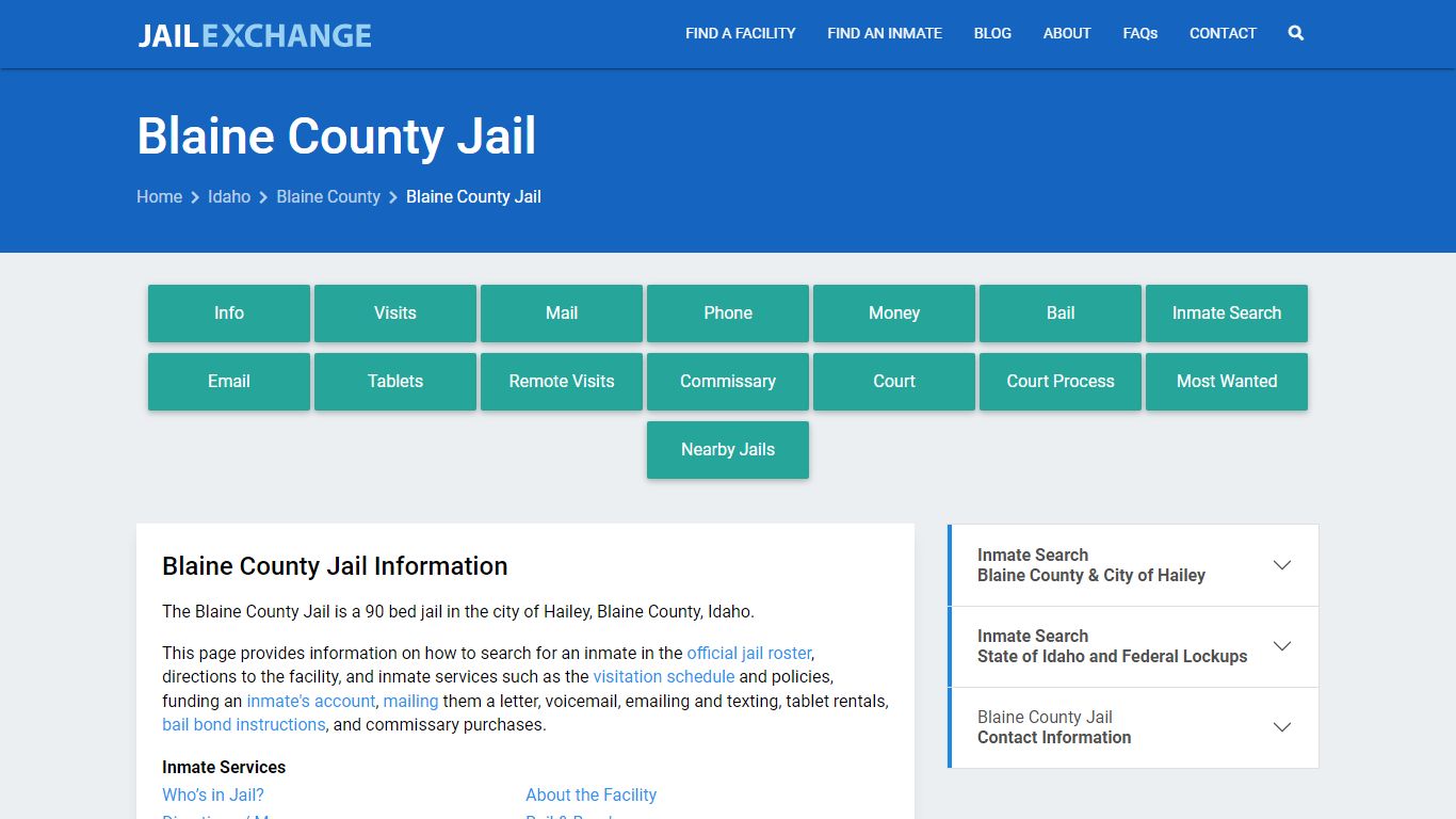 Blaine County Jail, ID Inmate Search, Information